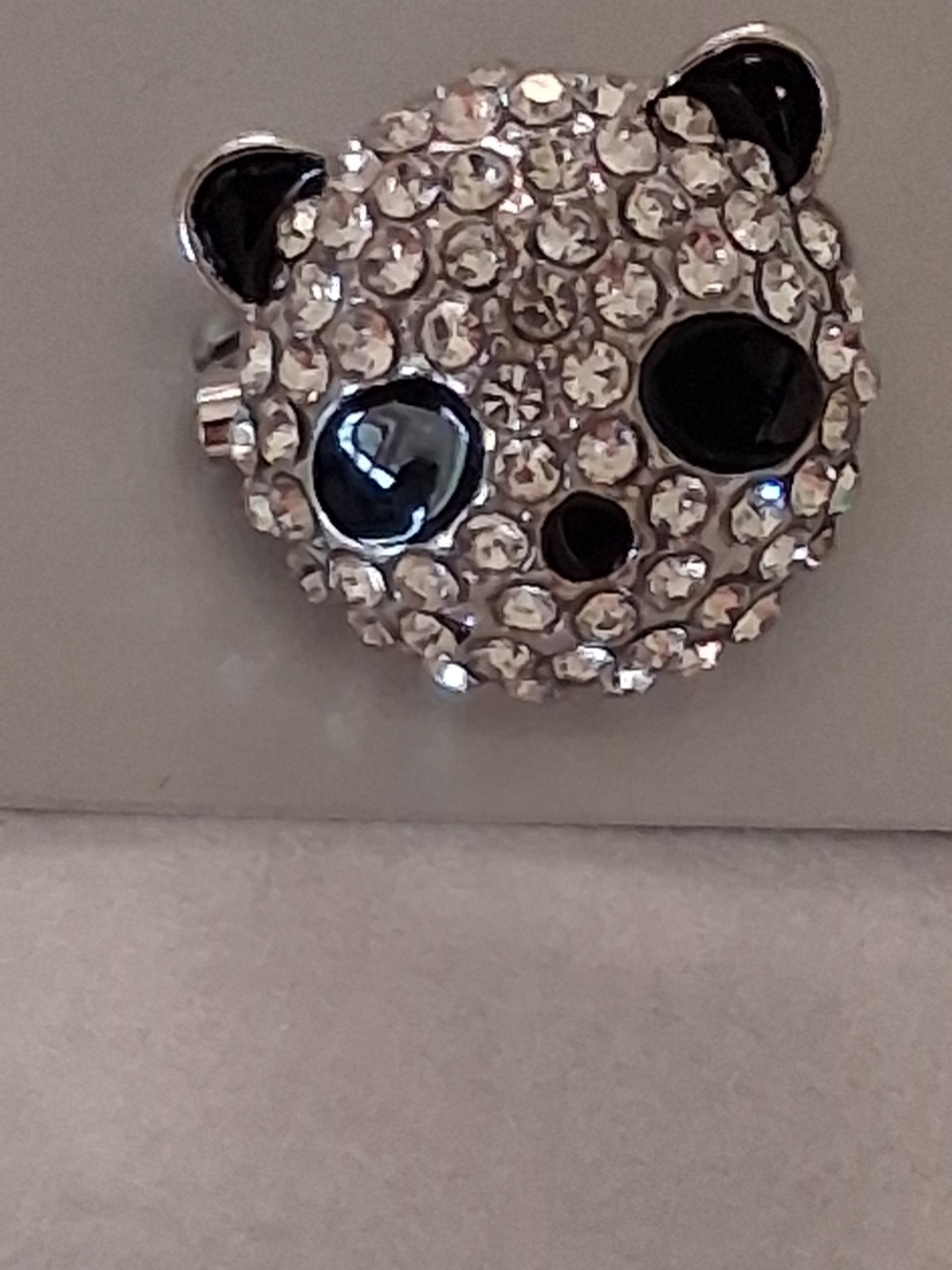 Crystal Panda Face - Silver and Black Accent Pin